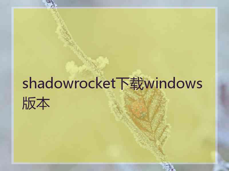 shadowrocket下载windows版本